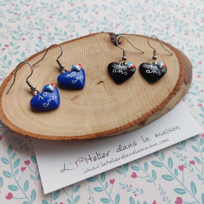 boucles d'oreilles 10 ans bleu ou noir