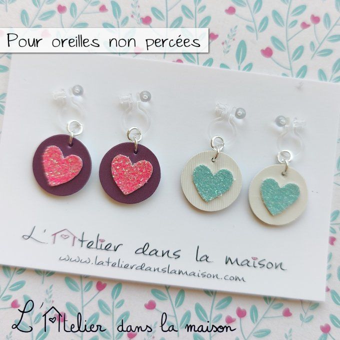 clip enfant sans trous coeur bleu ou rose