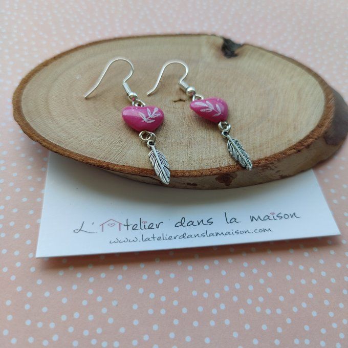 boucles d'oreilles roses coeurs petit prix