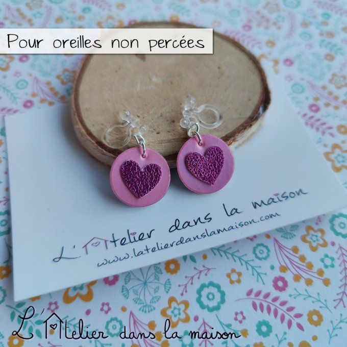 boucles sans trous enfant rose et coeur