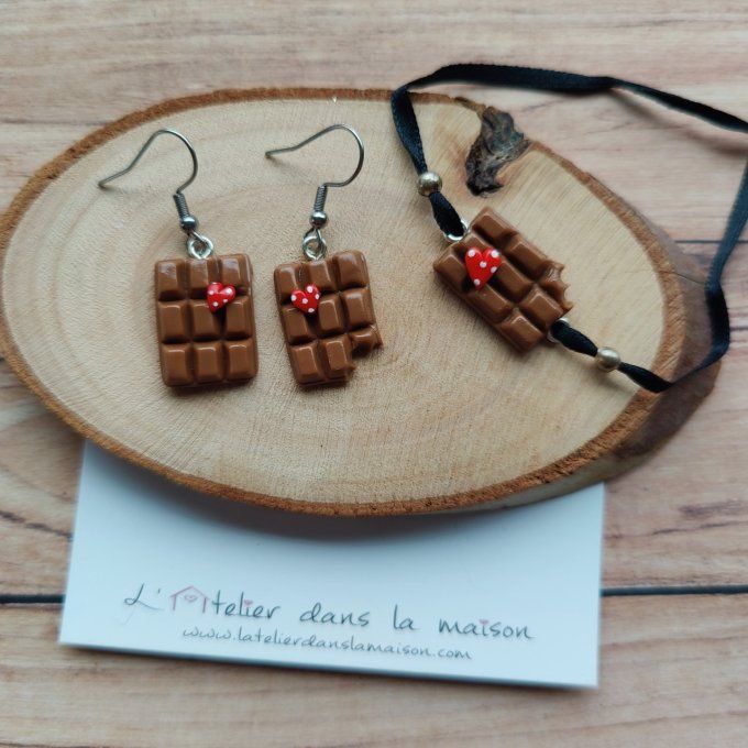 boucles d'oreilles de noel gourmandes chocolat coeur rouge