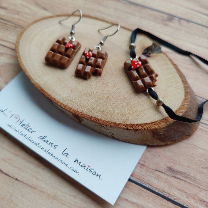 bijoux, boucles d'oreilles chocolat rouge de noël