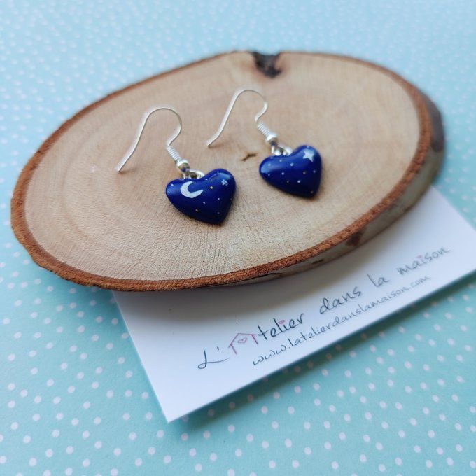 boucles coeur bleu nuit lune et étoiles