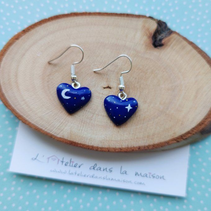 boucles coeur bleu nuit lune et étoiles