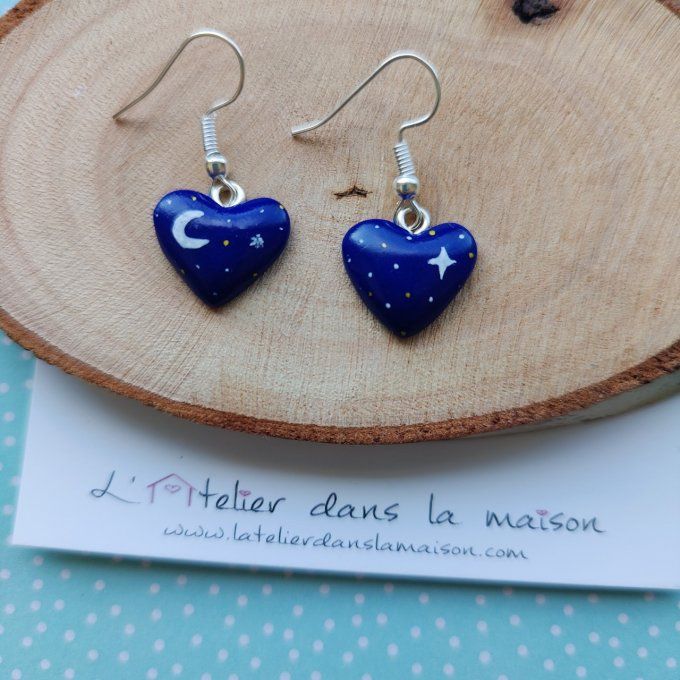 boucles coeur bleu nuit lune et étoiles