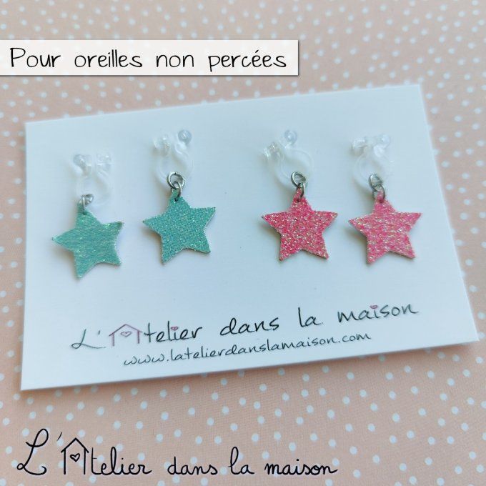 Boucles d'oreilles sans perçage en simili étoiles paillettées