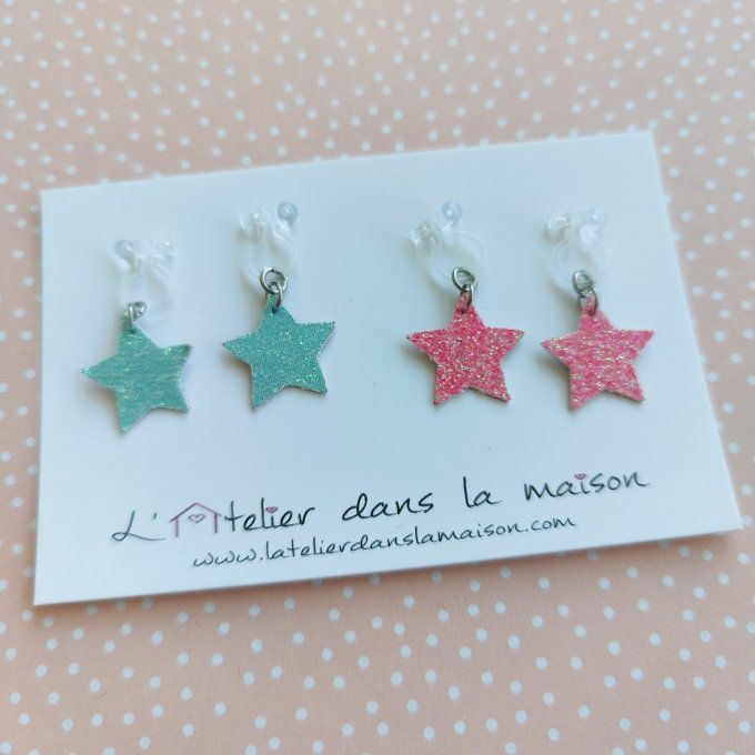 Boucles d'oreilles sans perçage en simili étoiles paillettées