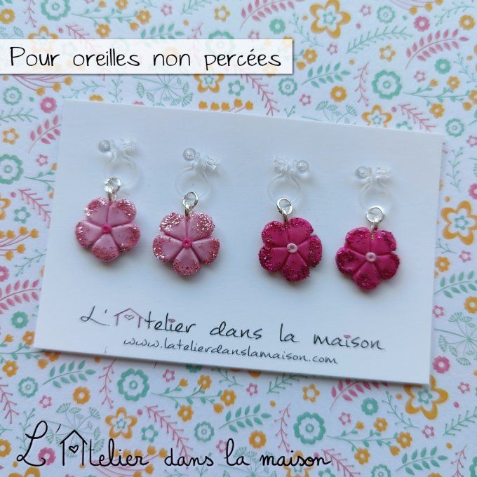 clip enfant sans trous enfant fleurs roses paillettes