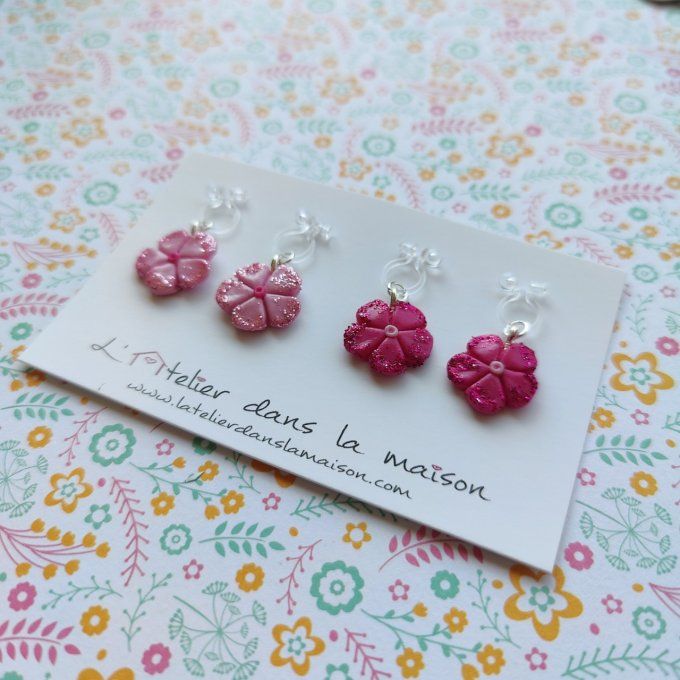 clip enfant sans trous enfant fleurs roses paillettes