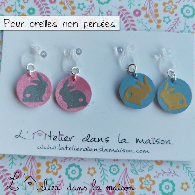 boucles enfants sans trous lapin rose bleu