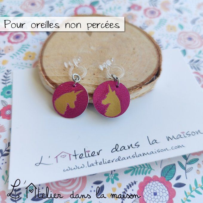 boucles sans perçage enfant licorne rose