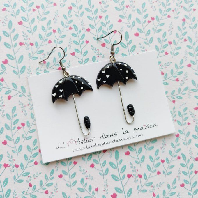 Boucles d'oreilles parapluies noirs ou rouges