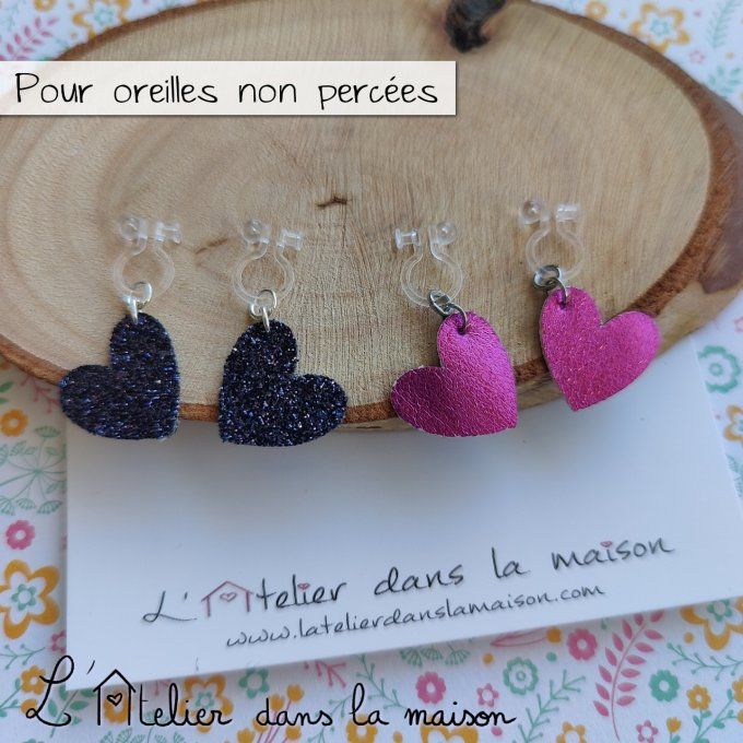 Boucles d'oreilles sans perçage en simili coeurs