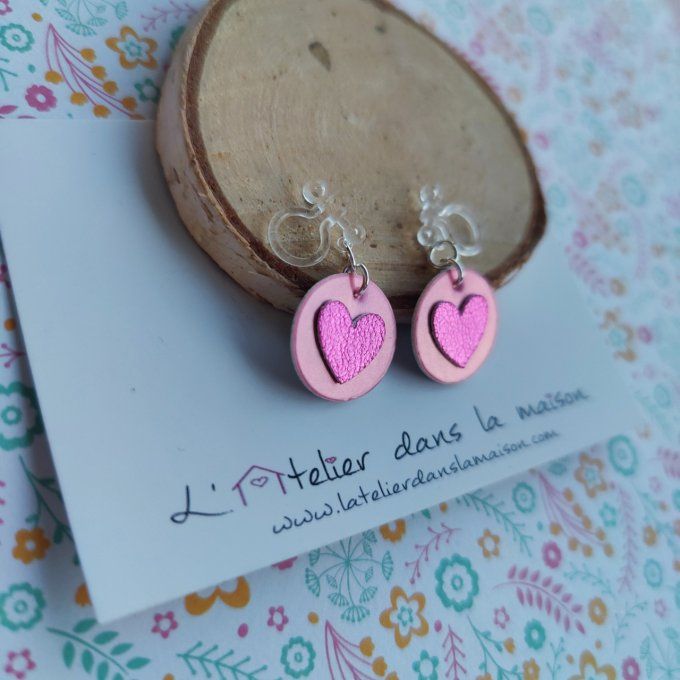 boucles sans perçage enfant rose et coeur