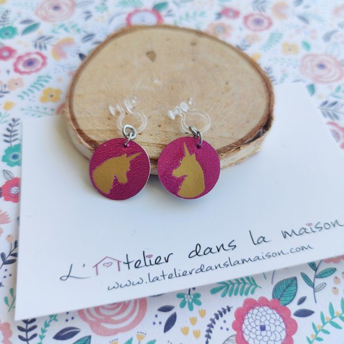 boucles sans trous licorne rose et dorée