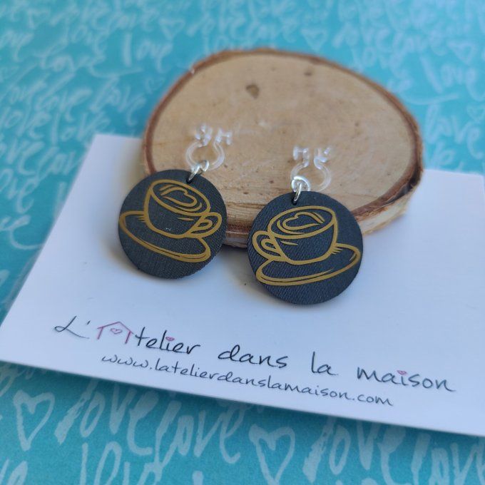 Boucles d'oreilles rondes en simili cuir café