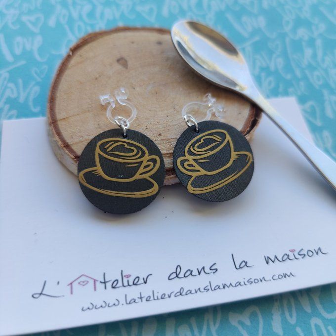 Boucles d'oreilles rondes en simili cuir café