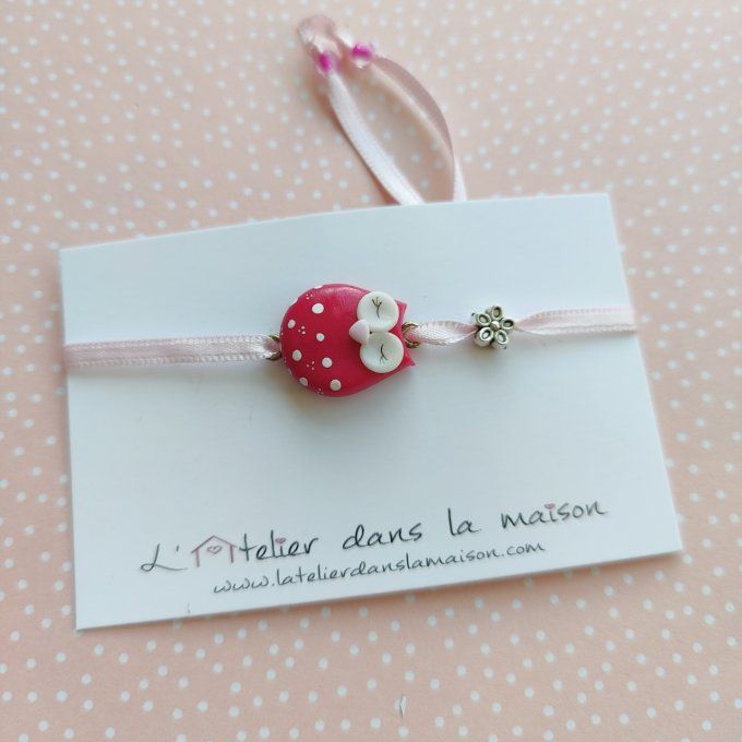 bracelet enfant chouette réglable rose et fleur