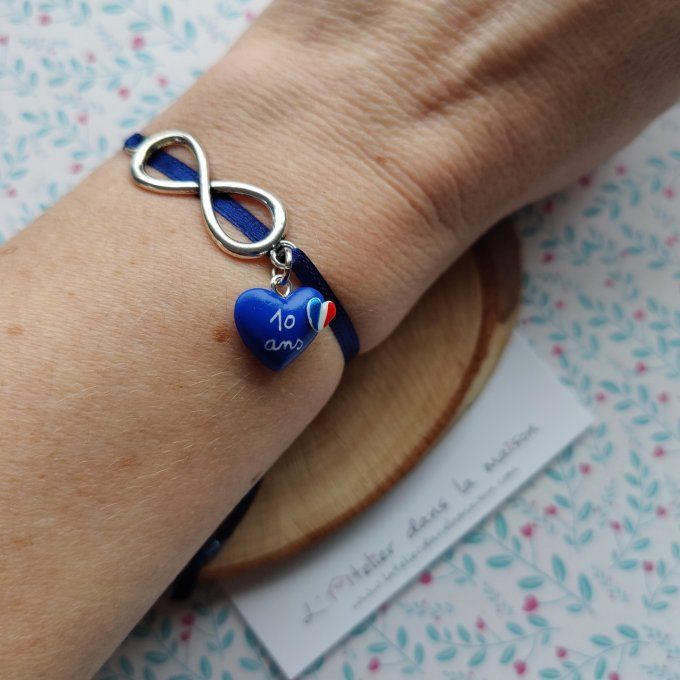 Bracelets conscrits infini coeurs 10 ans bleu ou noir