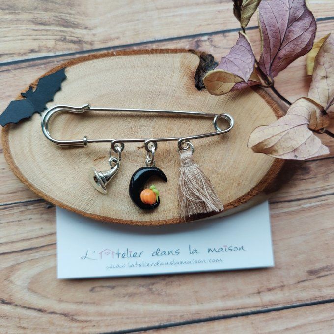 broche halloween lune citrouille