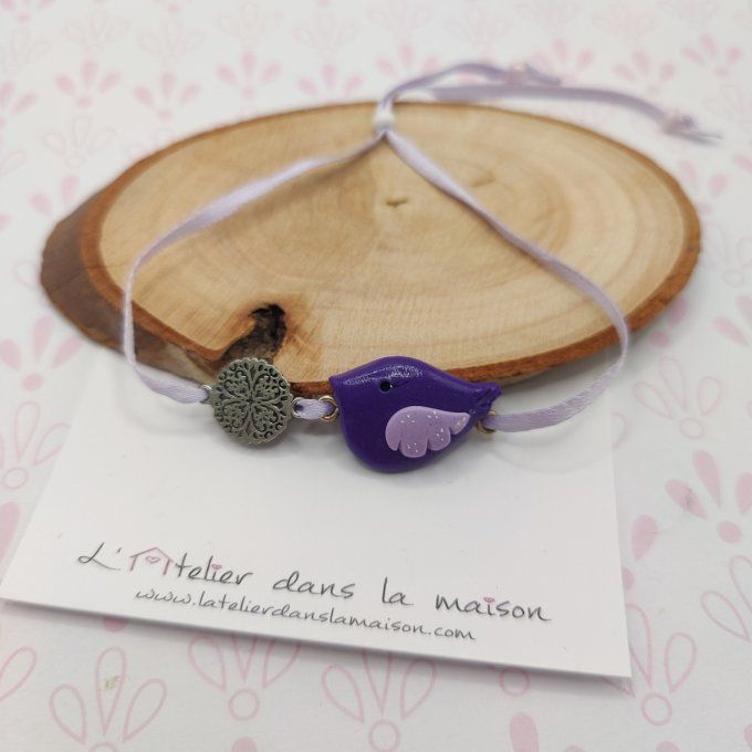 Bracelet oiseau tons violets