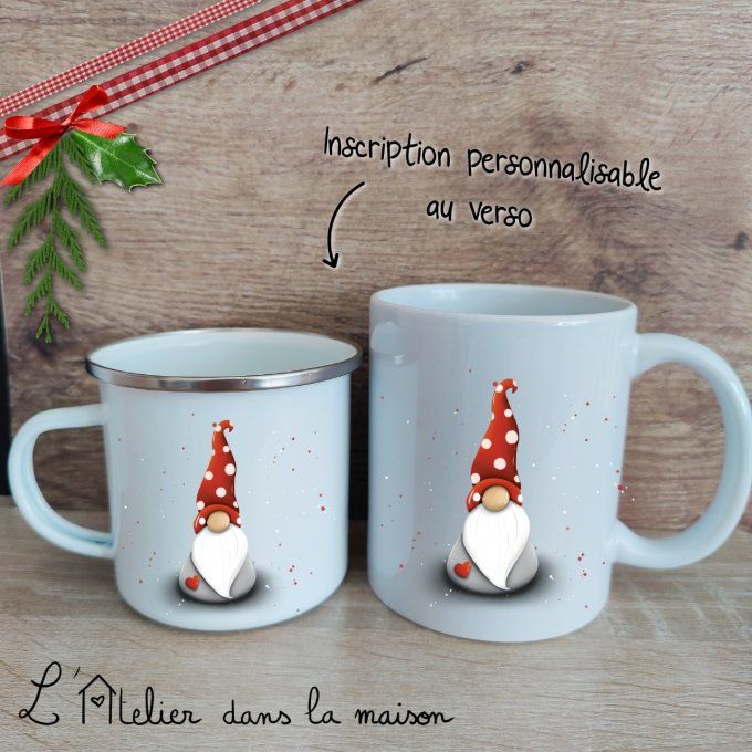 Tasses émaillée ou céramique gnome de noël