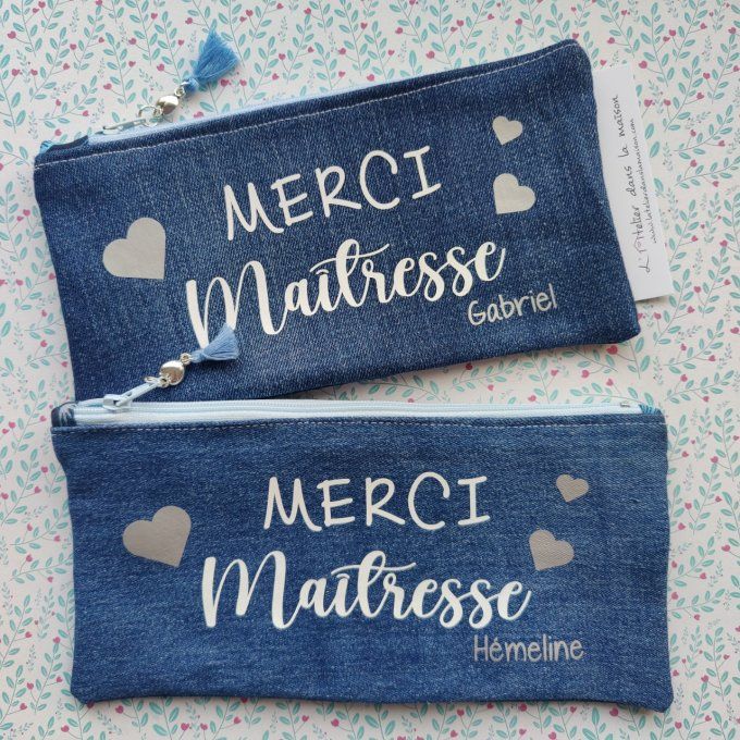 trousse merci maitresse cousue main avec prénom